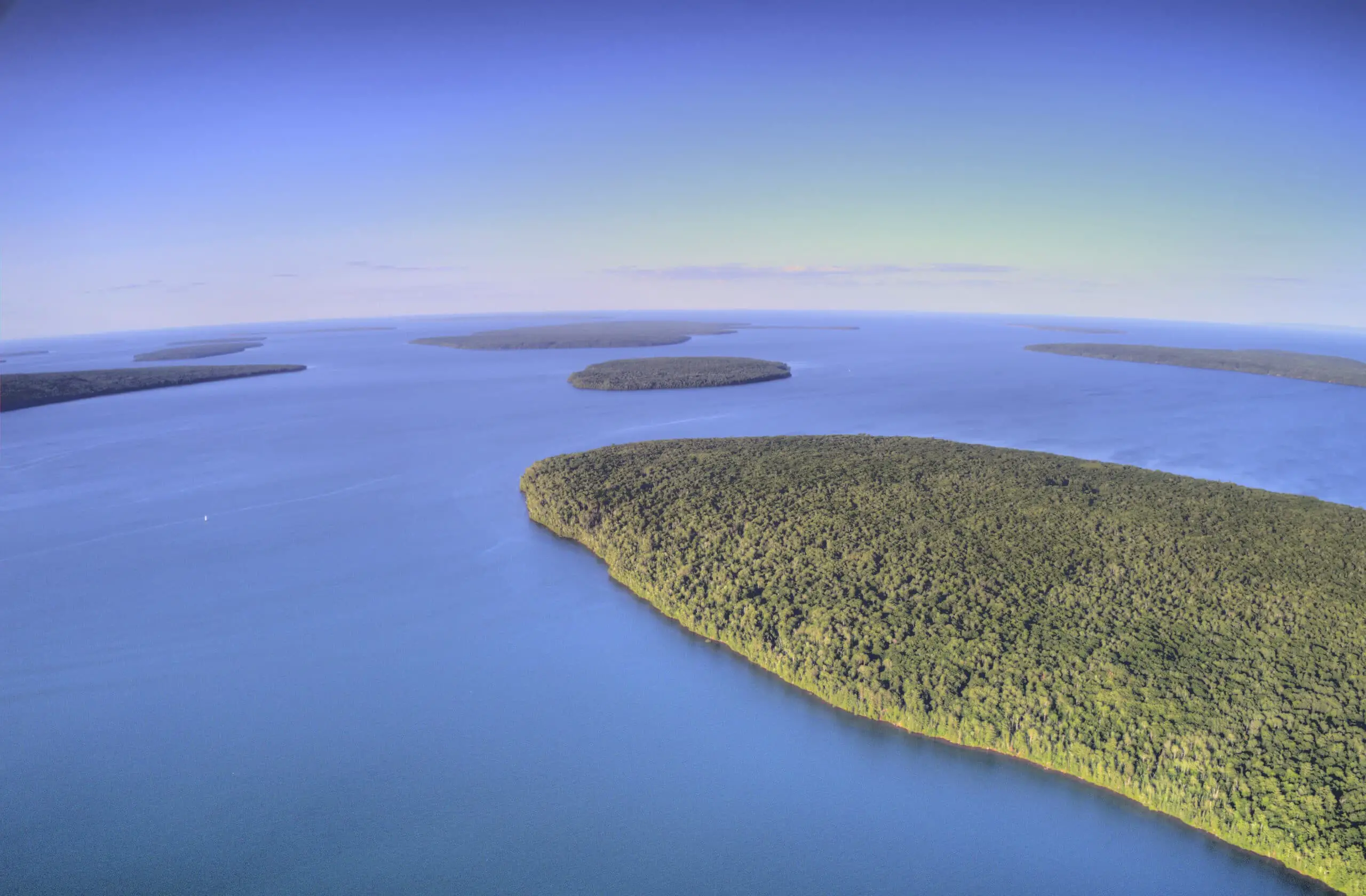 Aerial View of the Apostle Islands National Lakeshore in Lake Superior