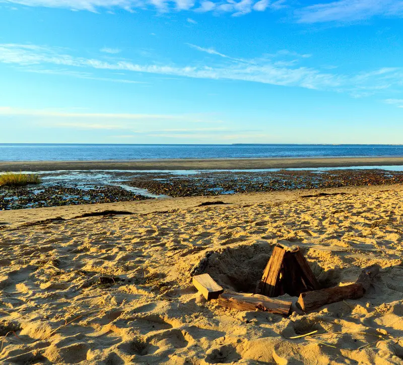 Fire pit on a beach, Cape Cod, Massachusetts