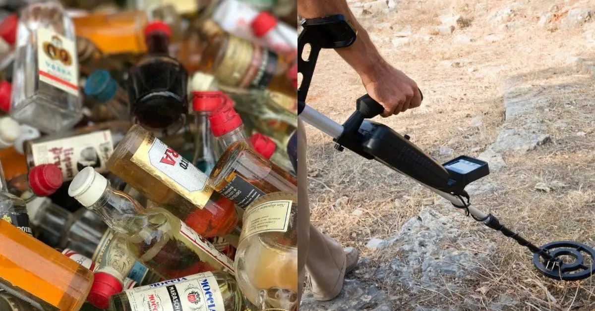 Pile of Mini Liquor bottles and a metal detector