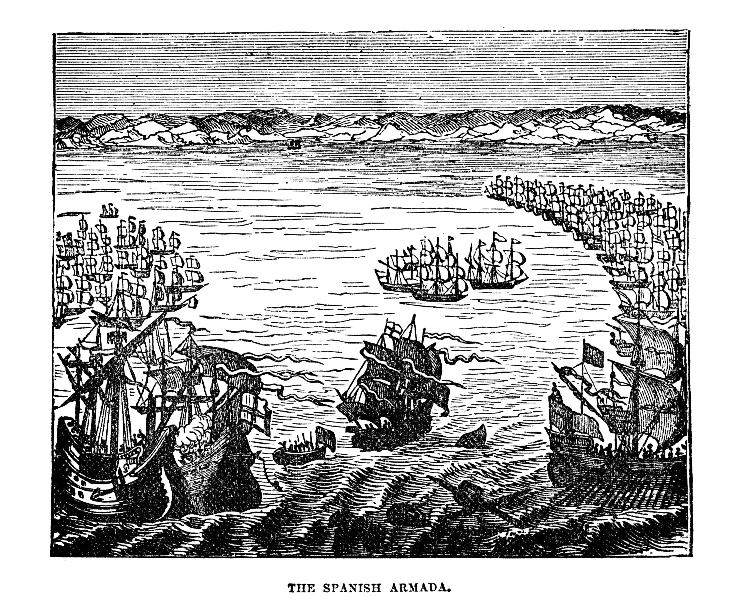 Vintage Woodcut Artwork Spanish Armada