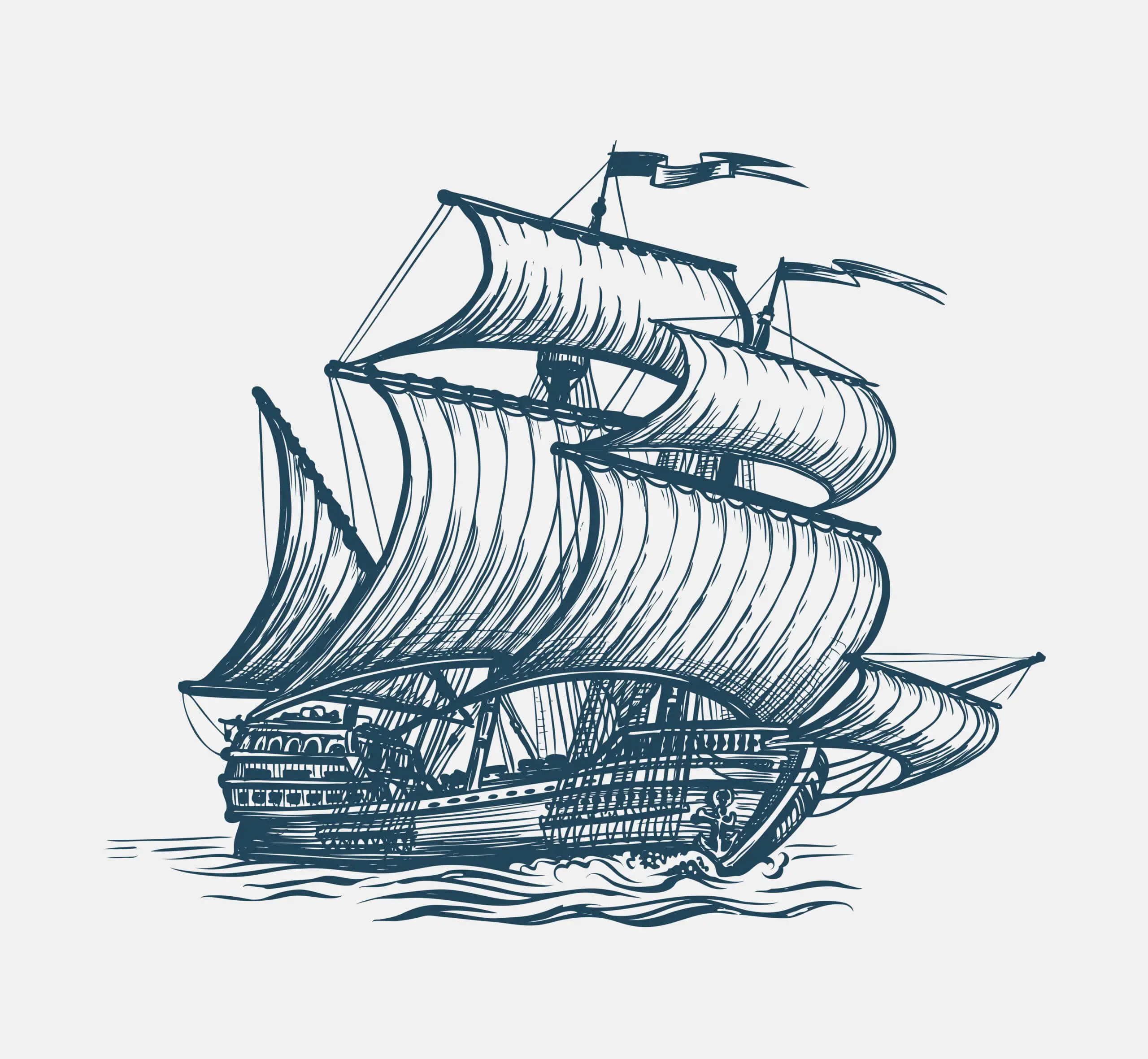vintage sailing ship. seafaring concept. sketch vector illustration