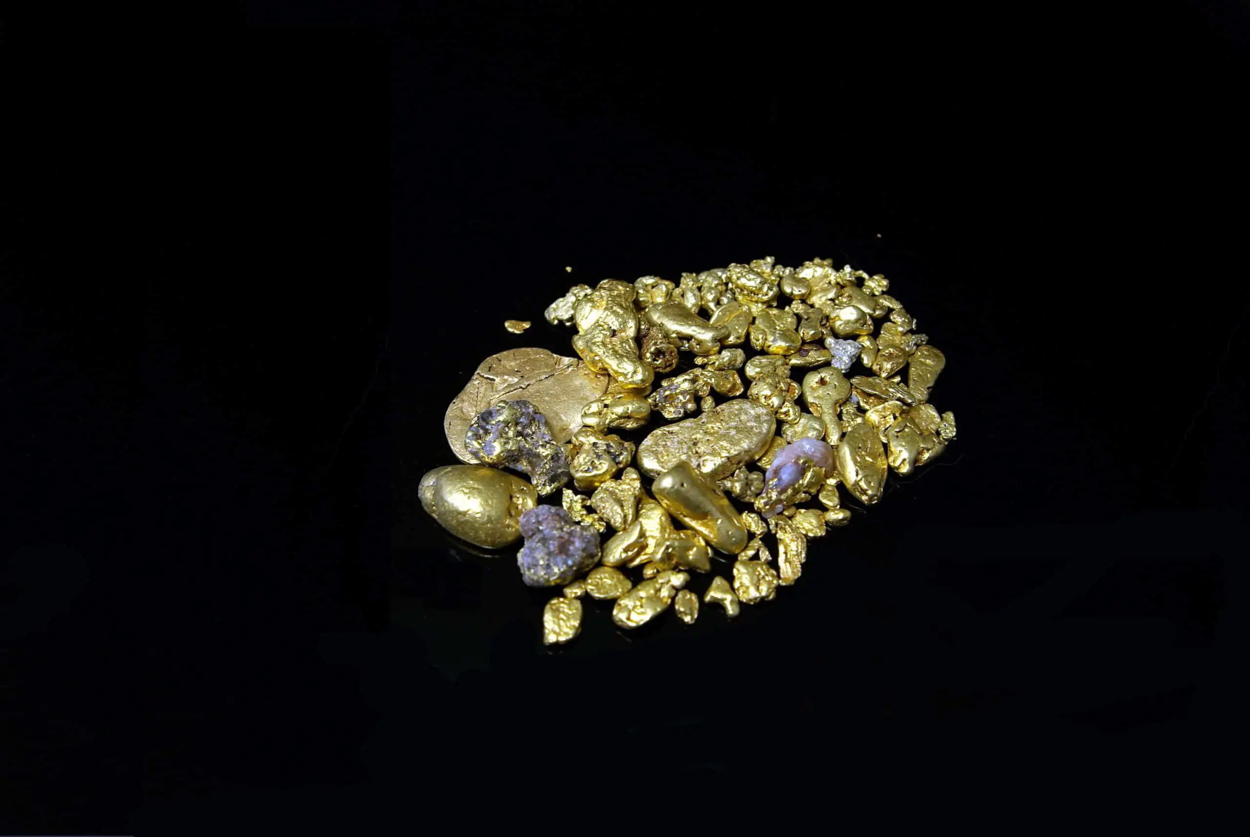 Gold nuggets, flakes and dust mined from the creeks and rivers of California